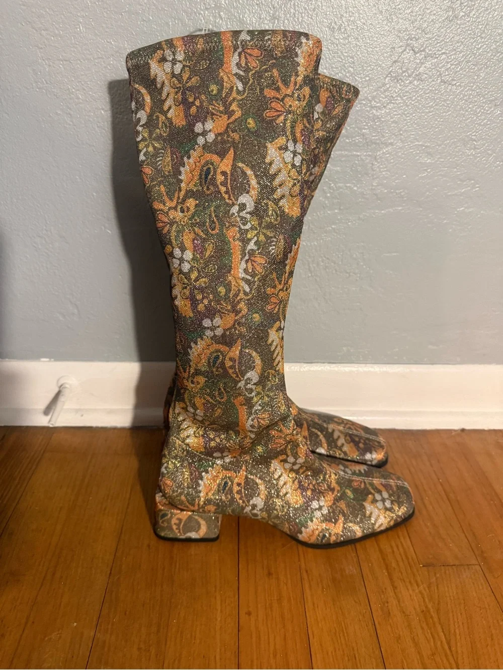 Chelsea and Violet Zayla Brocade Print Knee-High Women's Heel Boots